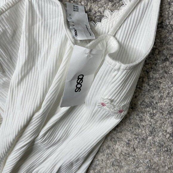 ASOS Designs White Pink Daisy Flowers Cami Slip Mini Dress Size 4 - Picture 6 of 7